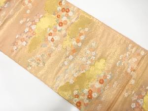 雲に菊・桜模様織り出し　袋帯